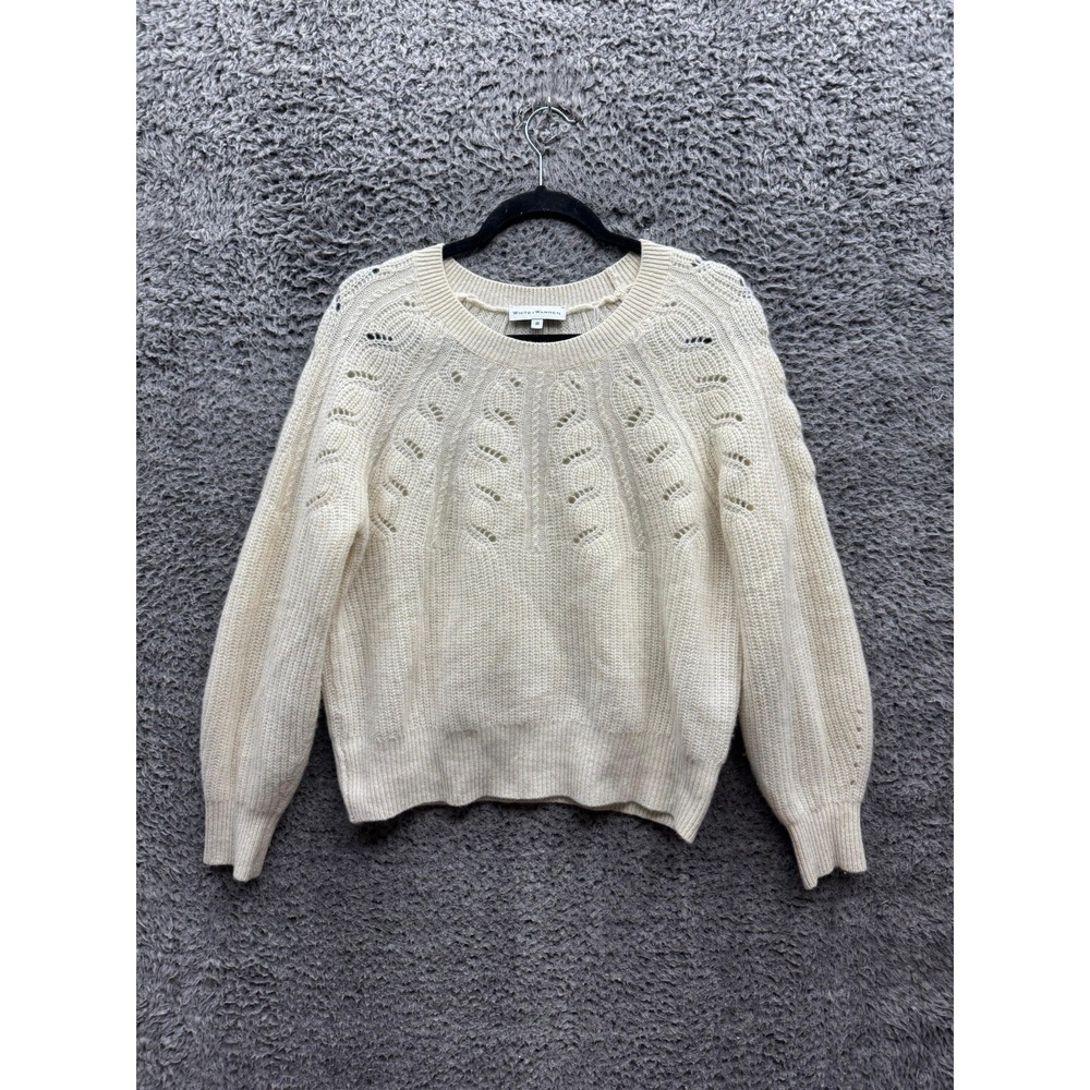 White‎ + Warren Cashmere Cable Knit Pullover Sweater Off-White Womens Size M